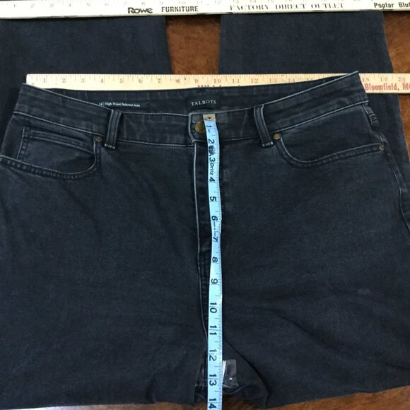 Talbots Women Size 14 Relaxed Jean Tapered Leg High Waist Distressed Black Denim - Picture 10 of 12